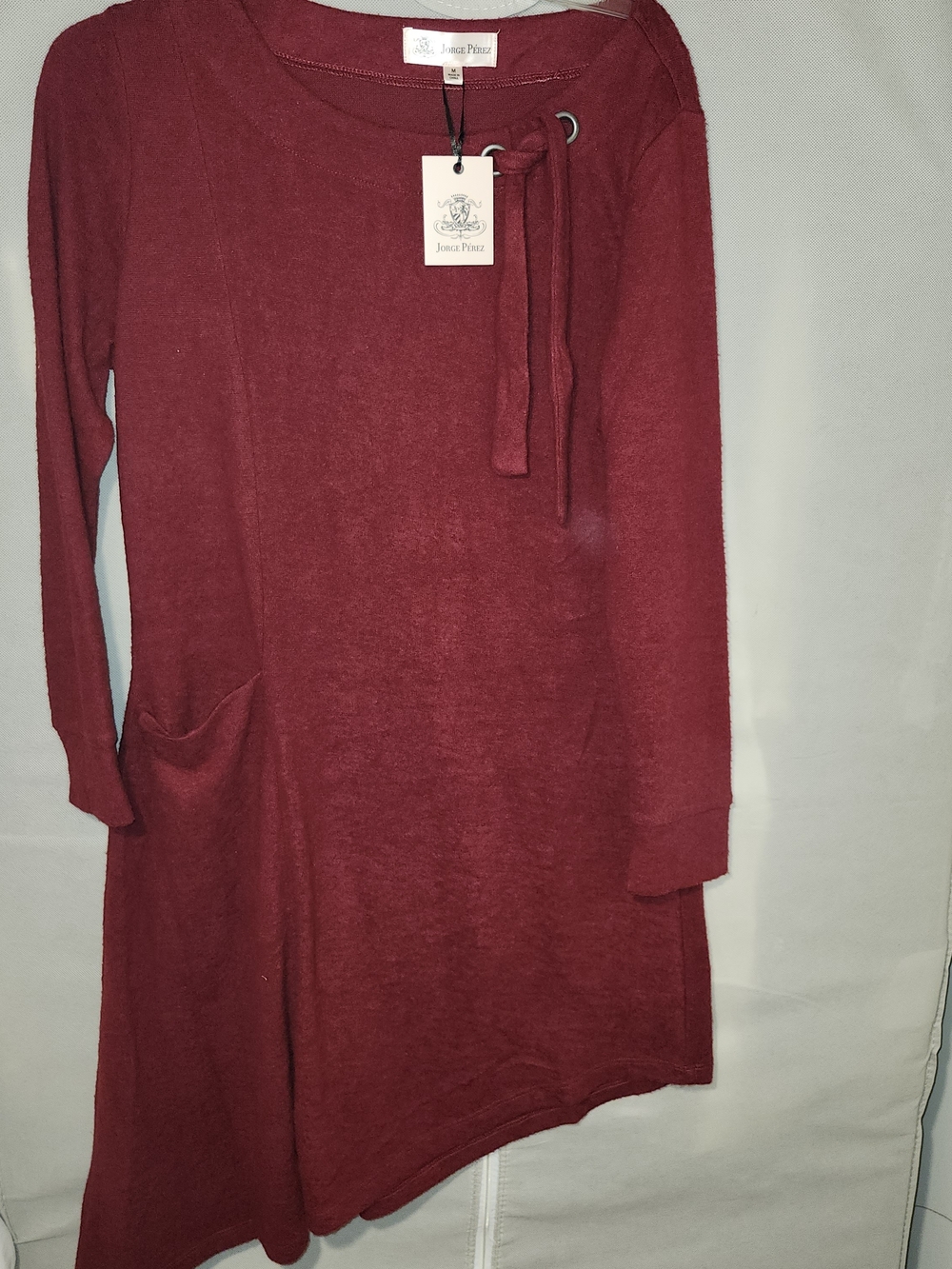 Jorge Pérez Burgundy Knit Top with Neck Tie Detail